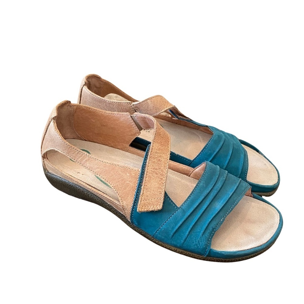 Naot Women's Papaki Teal Nubuck/Latter Brown Leather Sandals - Picture 1 of 8